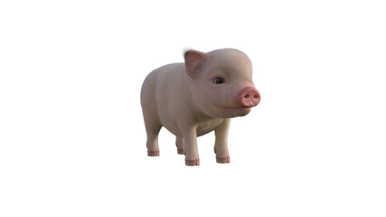 Fury The Piglet poses for your illustrations. Cartoon Figure Photo-realistic illustration for collage isolated on a white background. 3d rendering, 3D illustration.