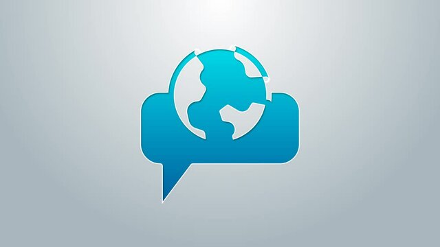 Blue line Learning foreign languages icon isolated on grey background. Translation, language interpreter and communication. 4K Video motion graphic animation