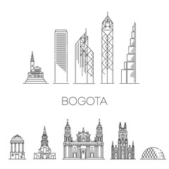 Bogota architecture line skyline illustration. Linear vector cityscape with famous landmarks