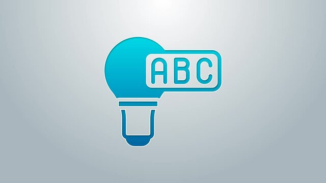 Blue line Creative lamp light idea icon isolated on grey background. Concept ideas inspiration, invention, effective thinking, knowledge and education. 4K Video motion graphic animation