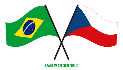 Brazil and Czech Republic Flags Crossed And Waving Flat Style. Official Proportion. Correct Colors.