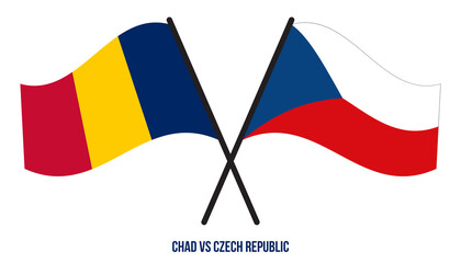 Chad and Czech Republic Flags Crossed And Waving Flat Style. Official Proportion. Correct Colors.