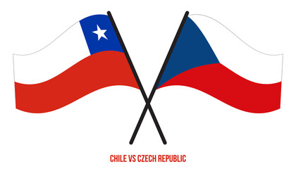 Chile and Czech Republic Flags Crossed And Waving Flat Style. Official Proportion. Correct Colors.