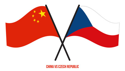 China and Czech Republic Flags Crossed And Waving Flat Style. Official Proportion. Correct Colors.