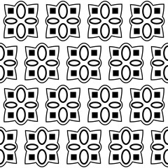 Repeated black shapes and white background. Vector simple ornament tiles.