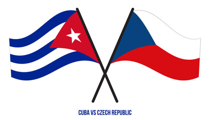 Fototapeta premium Cuba and Czech Republic Flags Crossed And Waving Flat Style. Official Proportion. Correct Colors.
