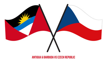 Antigua & Barbuda and Czech Republic Flags Crossed & Waving Flat Style. Official Proportion