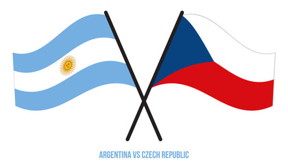 Argentina and Czech Republic Flags Crossed And Waving Flat Style. Official Proportion