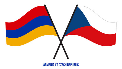 Armenia and Czech Republic Flags Crossed And Waving Flat Style. Official Proportion. Correct Colors.
