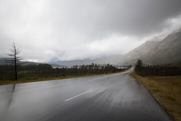 Rainy mountain road alberta