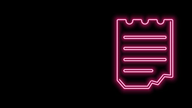 Glowing neon line Notebook icon isolated on black background. Spiral notepad icon. School notebook. Writing pad. Diary for school. 4K Video motion graphic animation