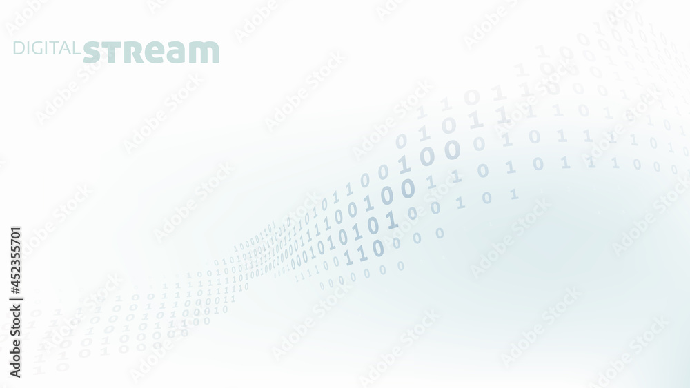 Fototapete Digital stream. Minimal design with binary code wavy connection