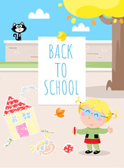 Back to school - Lovely poster - Little girl and time for school