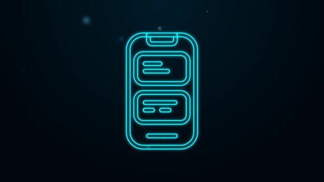 Glowing neon line Online translator icon isolated on black background. Foreign language conversation icons in chat speech bubble. Translating concept. 4K Video motion graphic animation
