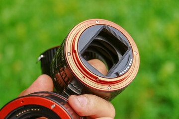 The macro rings of the dlf camera are made of black and red plastic
