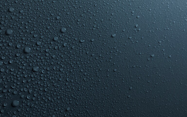 Water drops on smooth surface, blue-gray  background