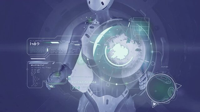 Alien is working with data in Mars orbit, 3D render.