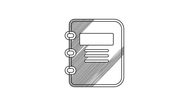 Black line Notebook icon isolated on white background. Spiral notepad icon. School notebook. Writing pad. Diary for school. 4K Video motion graphic animation