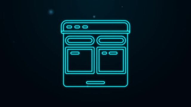 Glowing neon line Online translator icon isolated on black background. Foreign language conversation icons in chat speech bubble. Translating concept. 4K Video motion graphic animation