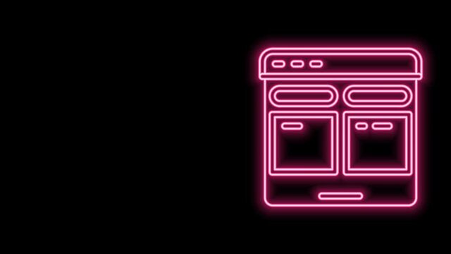 Glowing neon line Online translator icon isolated on black background. Foreign language conversation icons in chat speech bubble. Translating concept. 4K Video motion graphic animation