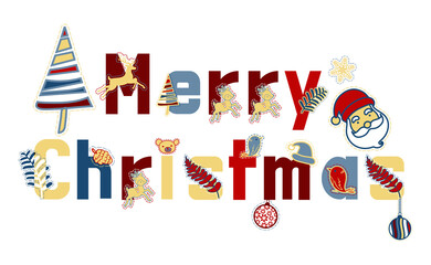 Obraz na płótnie Canvas Merry Christmas,colorful typography with decorative.