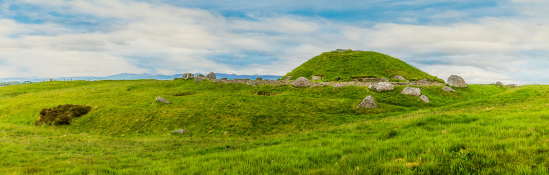 A panorama view across the Cairnpapple Hill burial site in Scotland on a summers day 