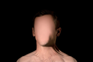 portrait on black background man without face - obrazy, fototapety, plakaty