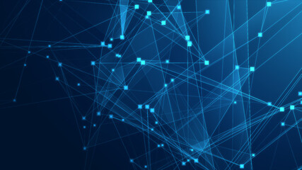 Abstract blue polygonal 3d rendering network technology background.