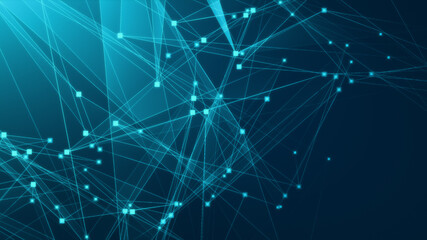 Abstract blue green polygonal 3d rendering network technology background.