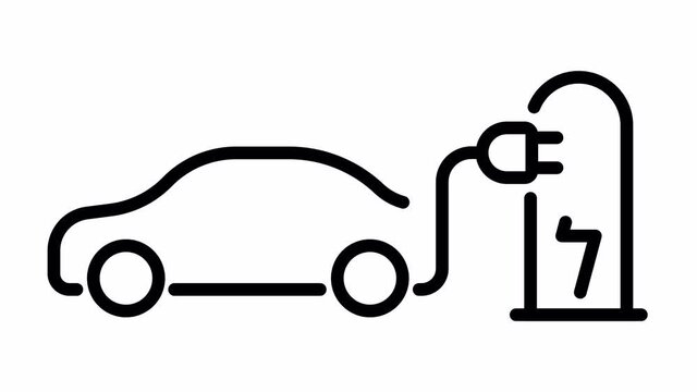 Electric car icon. Electrical cable plug charging symbol. Electric car battery in active charging animation 4k