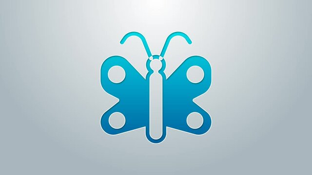 Blue line Butterfly icon isolated on grey background. 4K Video motion graphic animation