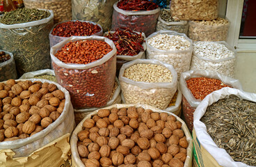 Heap of Dried Nuts and Whole Grains For Sale in the Market