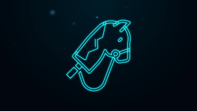 Glowing neon line Toy horse icon isolated on black background. 4K Video motion graphic animation