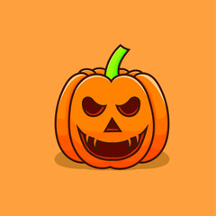 Pumpkin halloween isolated vector illustration with orange background and shadow. can use for icon, elements, mascot, sign, symbols