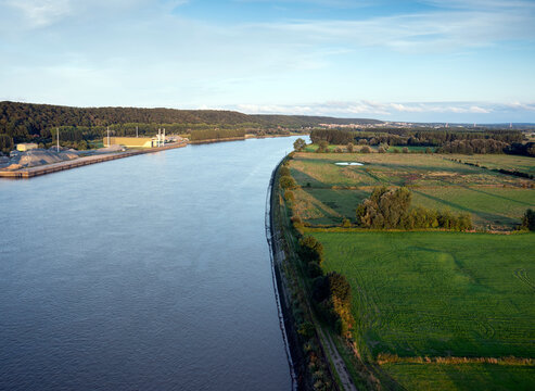 landscape of regional park boucles de la seine and river seen from pont de brotonne in france