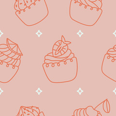 Various cupcakes seamless vector pattern