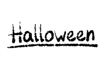 The ink word Halloween. Black grunge silhouette. Horizontal view. Vector simple flat graphic hand drawn illustration. The isolated object on a white background. Isolate.