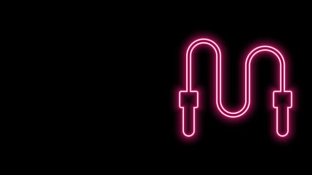 Glowing neon line Jump rope icon isolated on black background. Skipping rope. Sport equipment. 4K Video motion graphic animation