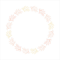 Floral round frame with leaves, wreath minimalist line art, autumn colors clipart