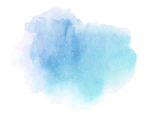 Abstract blue watercolor painting with stains and paper texture