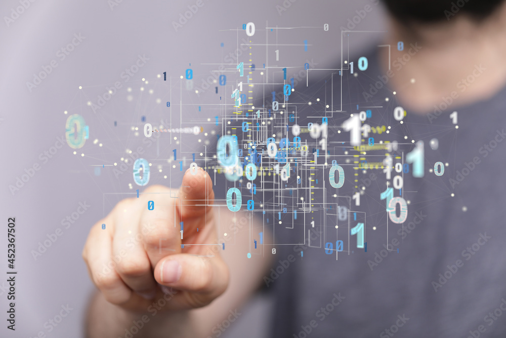 Aufkleber Big data and artificial intelligence concept. Machine learning and cyber mind domination