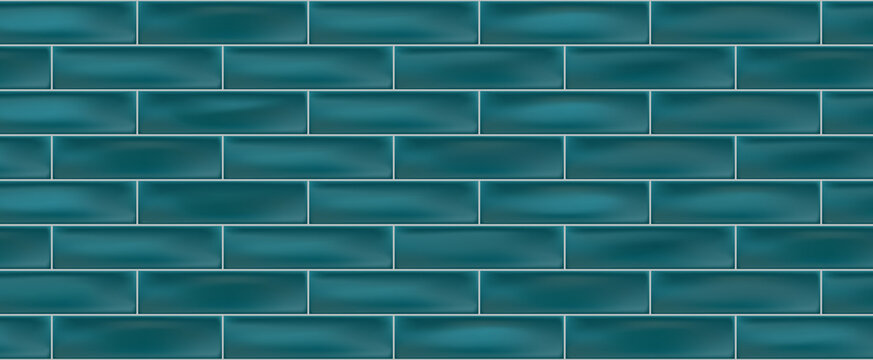 Green opal colored brick ceramic tiles. Modern seamless pattern, horizontal brick metro ceramic tiles.
