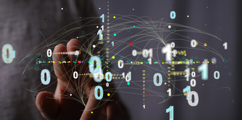 Neural network 3D illustration. Big data and cybersecurity
