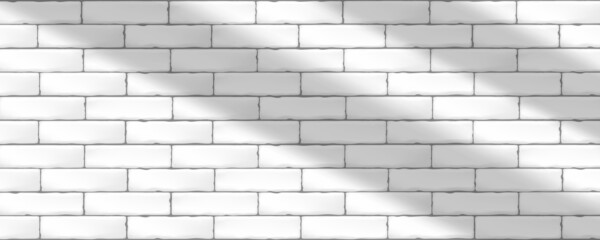 Naklejka premium White rustic brick wall tiles. Modern seamless pattern, white brick wall tiles with shadow over the wall. Vector illustration.