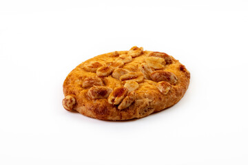 The cookies with nuts and caramel isolated on white background. For desing.