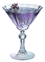 Boozy Refreshing Sweet Violet Aviation Cocktail with Gin and Violette Liquor isolated on a white background