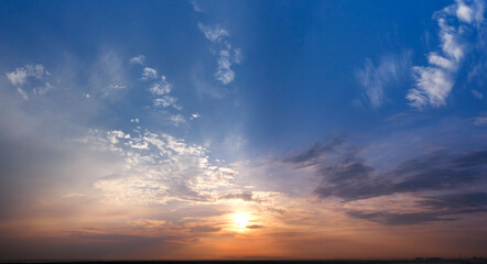 Fototapeta na wymiar Sky, dawn or sunset with bright colors.