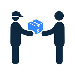 Deliveryman, package, receive icon. Editable vector graphics.