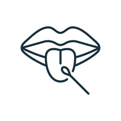 Laboratory Research of Mouth Saliva Swab Line Icon. Dna Test for Paternity Linear Pictogram. Coronavirus Analysis of Buccal Cell Outline Icon. Editable Stroke. Isolated Vector Illustration