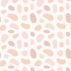 Beige, light brown, rose liquid, fluid shapes seamless vector pattern. Free hand drawn spots, specks, uneven cute pieces texture. Natural skin, body, flesh colors rounded forms abstract background.